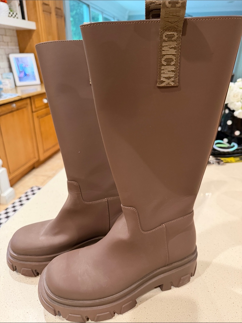 Steve Madden Brown Chunky Knee-High Rain Boots